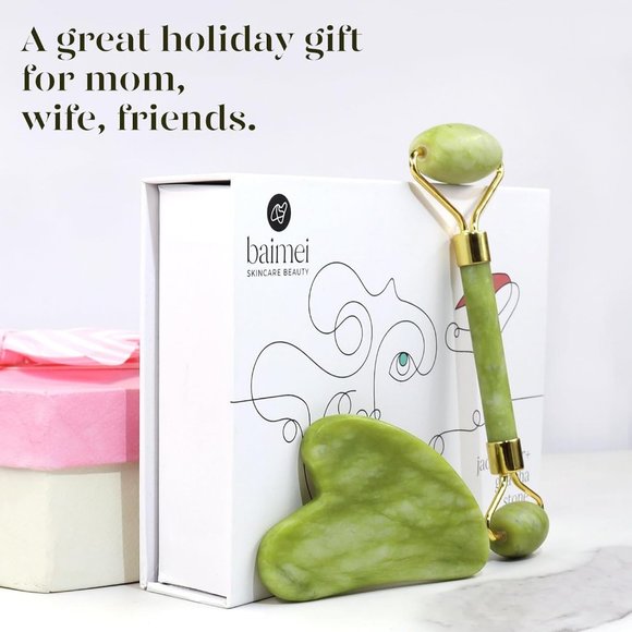 Women Green Face Roller and Gua Sha Set for Skin Care Routine Self Care - Picture 10 of 13